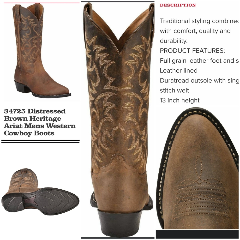 NWOB ARIAT Distressed Heritage Boots.  Sz 8.5